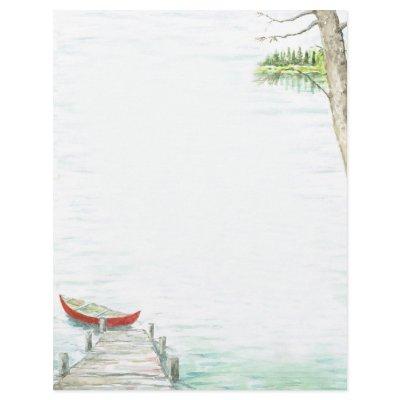 Scenic Lake and Canoe Watercolor  Letterhead