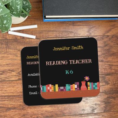 School Librarian Black Contact Cards with Books