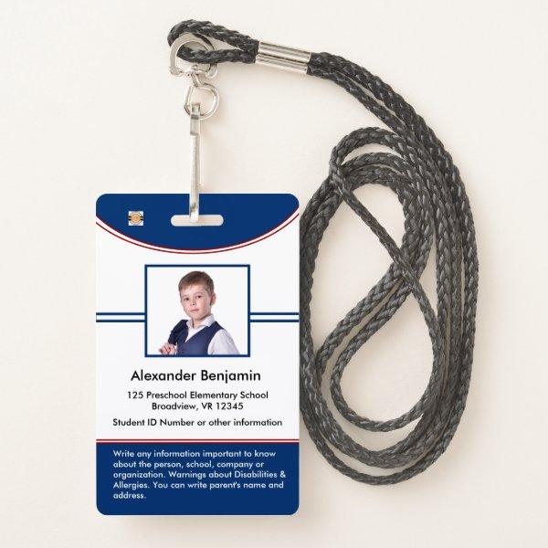 School Student Boy Girl ID Identification Card  Badge