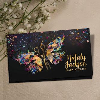 Scissors and Butterfly - gold and color splatter