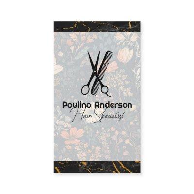 Scissors Comb Logo | Black Marble | Flowers