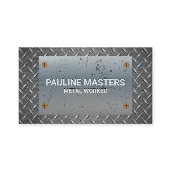 Scratched Metal with Screws | Diamond Plated Steel Appointment Card