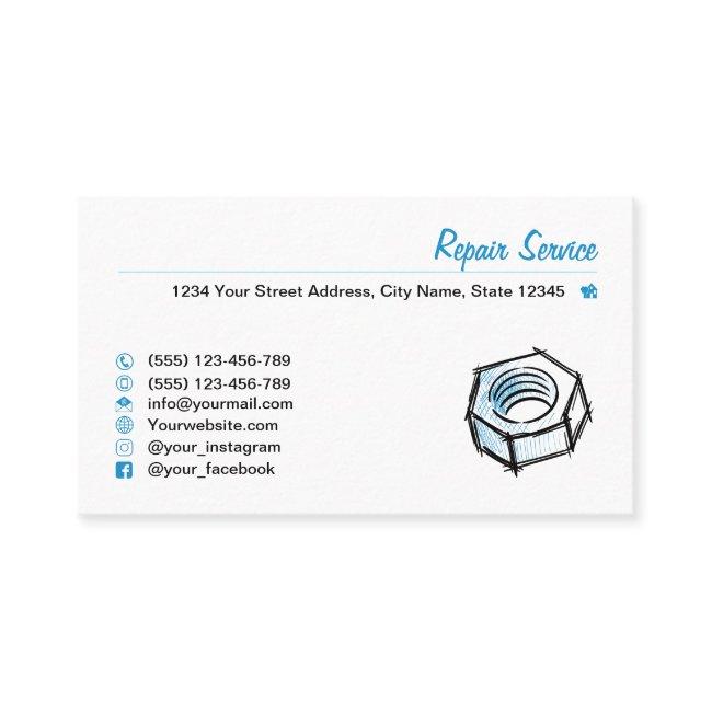 Screw nut, hand drawn. Repair Service, Mechanic