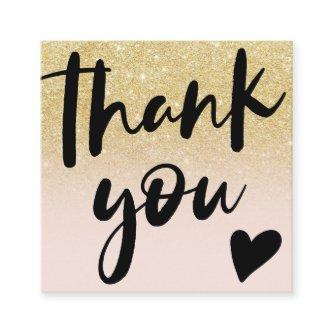 Script chic gold glitter ombre order thank you square