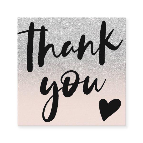 Script chic silver glitter ombre order thank you square