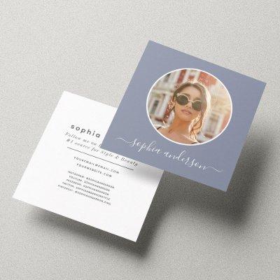 Script Modern Chic Dusty Blue Photo Social Media Calling Card