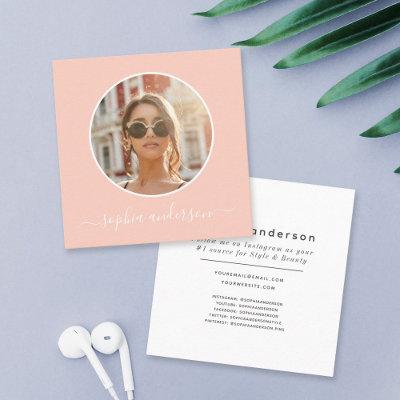 Script Modern Chic Photo Blush Pink Social Media Calling Card