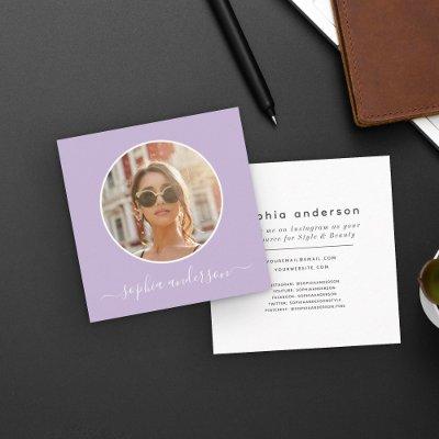 Script Modern Chic Photo Lilac Purple Social Media Calling Card