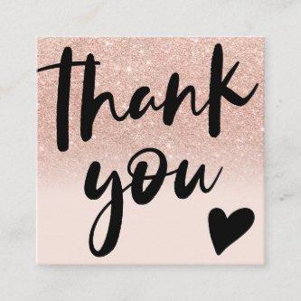 Script rose gold glitter ombre order thank you square