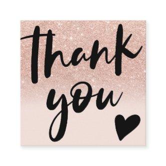 Script rose gold glitter ombre order thank you square