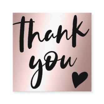 Script rose gold metallic chic order thank you square