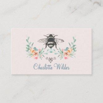 Script Signature Custom Bee Floral Dusty Pink Calling Card