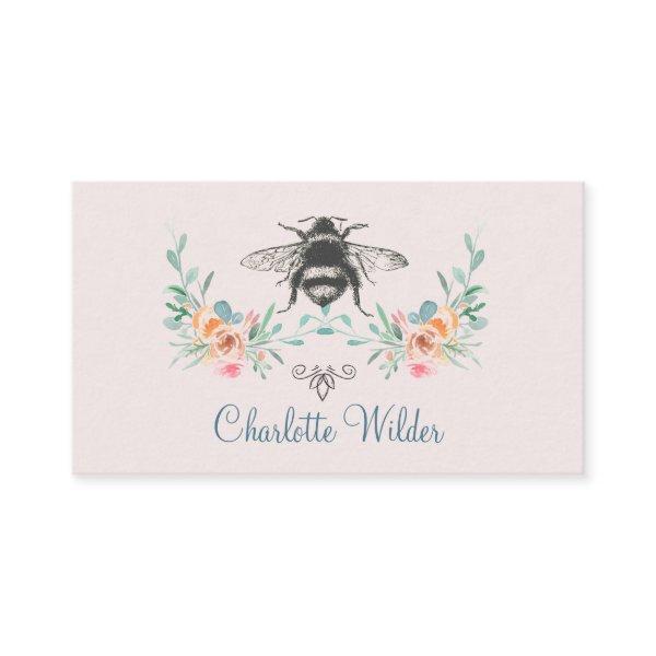 Script Signature Custom Bee Floral Dusty Pink Calling Card