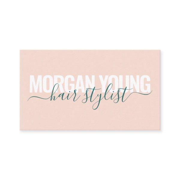 Script signature modern peach green hair stylist