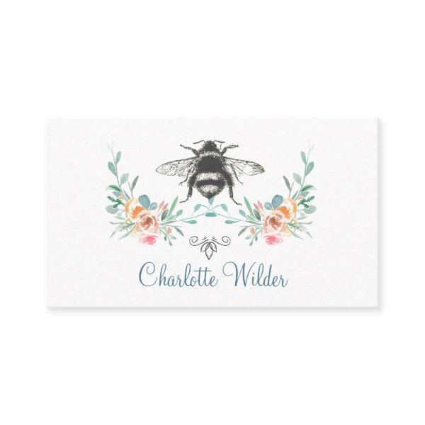 Script Signature Personalized Bee Floral  Calling Card