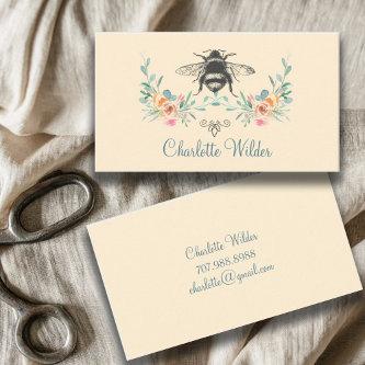 Script Signature Personalized Bee Floral  Calling Card