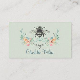 Script Signature Personalized Bee Floral Green Calling Card