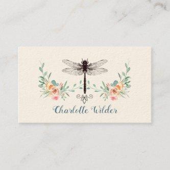 Script Signature Personalized Dragonfly Floral Calling Card