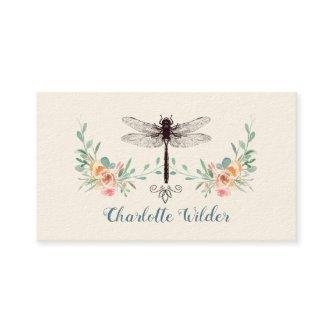 Script Signature Personalized Dragonfly Floral Calling Card