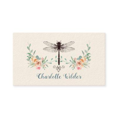 Script Signature Personalized Dragonfly Floral Calling Card