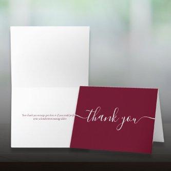 Script Simple Modern Elegant Burgundy Thank You Card