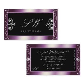 Scrollwork Black Purple Sparkle Diamonds Initials