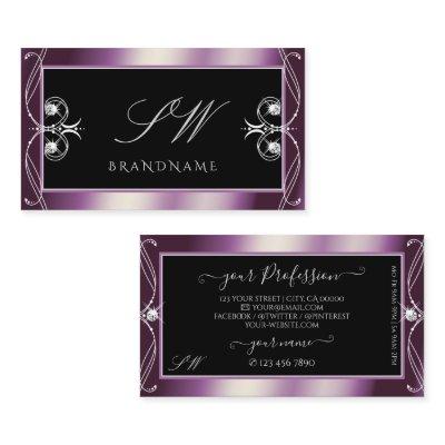 Scrollwork Black Purple Sparkle Diamonds Initials