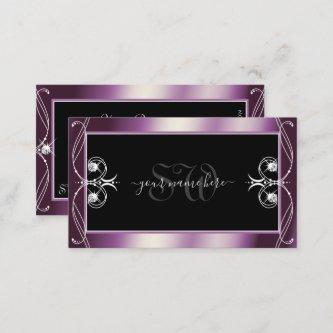 Scrollwork Black Purple Sparkle Diamonds Monogram