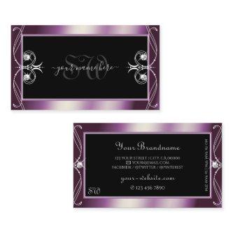 Scrollwork Black Purple Sparkle Diamonds Monogram