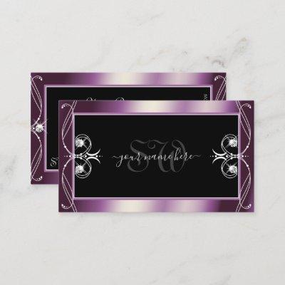 Scrollwork Black Purple Sparkle Diamonds Monogram
