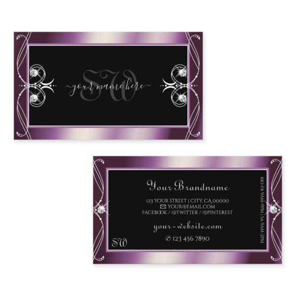 Scrollwork Black Purple Sparkle Diamonds Monogram