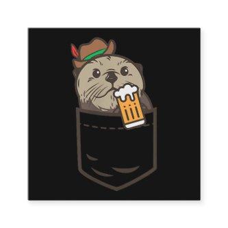 Sea otter pocket drinking beer| Otter Lover Gift Square