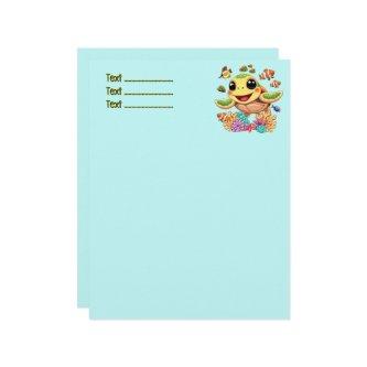 Sea Turtle Baby Happy and Cute Character Letterhead