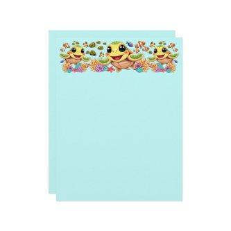 Sea Turtle Baby Happy and Cute Character Letterhead