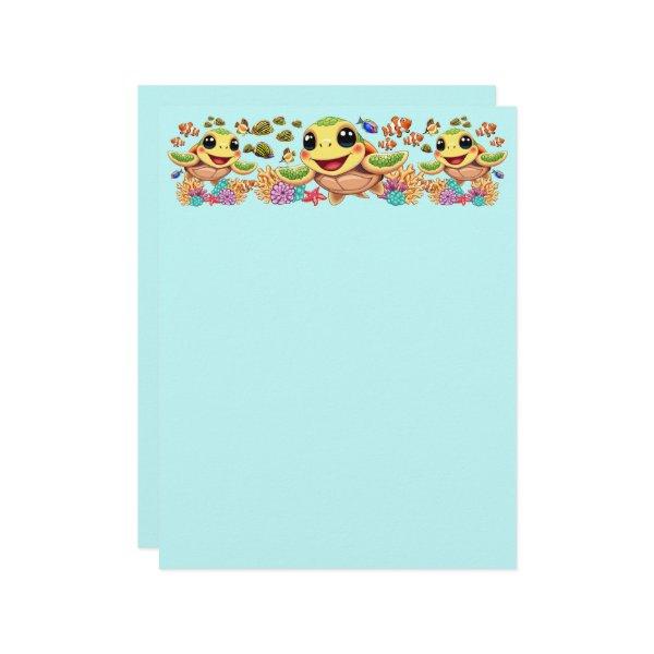 Sea Turtle Baby Happy and Cute Character Letterhead