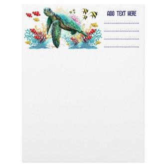 Sea turtle underwater watercolor Style Letterhead