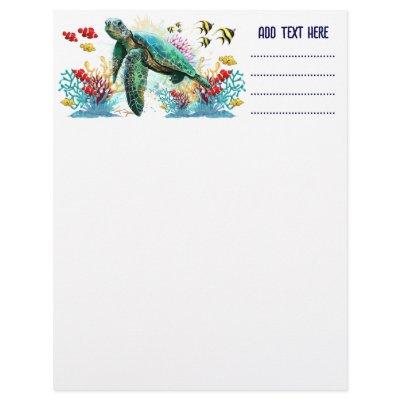 Sea turtle underwater watercolor Style Letterhead