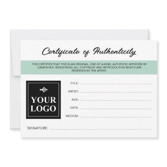 Seafoam Green Your Logo Authenticity Certificate