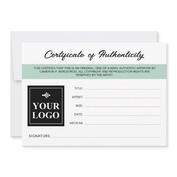 Seafoam Green Your Logo Authenticity Certificate