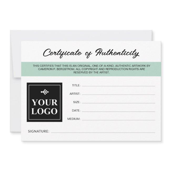 Seafoam Green Your Logo Authenticity Certificate