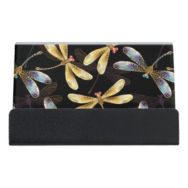 Seamless Pattern with Golden Dragonflies Desk  Holder