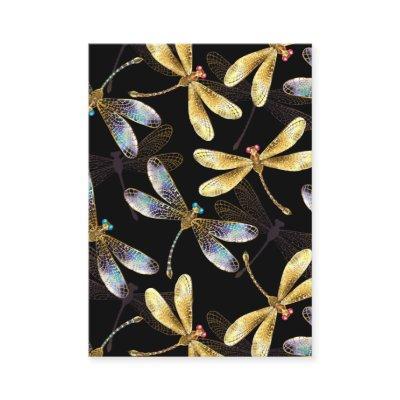 Seamless Pattern with Golden Dragonflies Discount Card