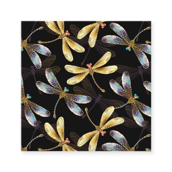 Seamless Pattern with Golden Dragonflies Square
