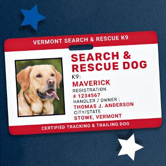 Search Rescue Dog ID SAR K9 Custom Logo Photo Badge