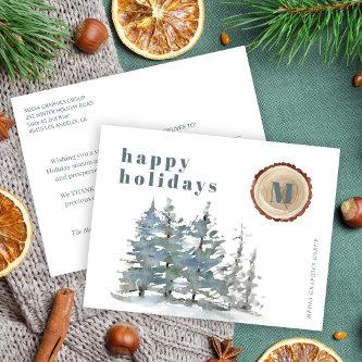 Seasons greetings watercolor pine forest corporate holiday postcard