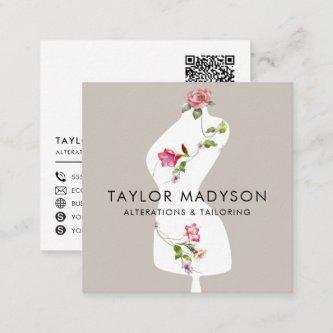 Sewing Seamstress Tailor Mannequin Flowers QR code Square
