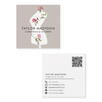 Sewing Seamstress Tailor Mannequin Flowers QR code Square