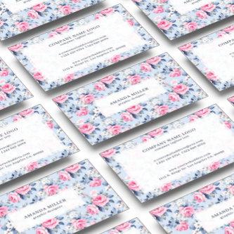 Shabby Chic Pastel Pink Roses Pattern On Blue