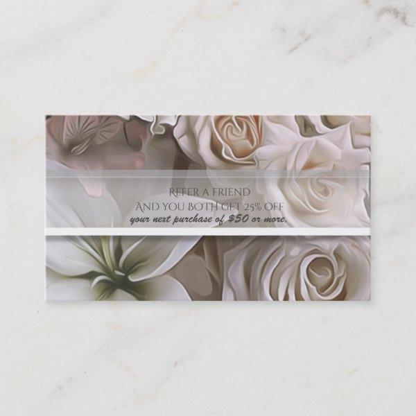 Shabby Chic Rose Floral Elegant Refer A Friend Referral Card
