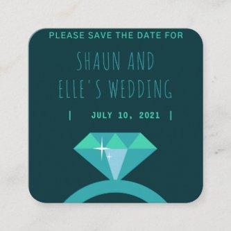 Shades of Teal Diamond Ring Save The Date Square